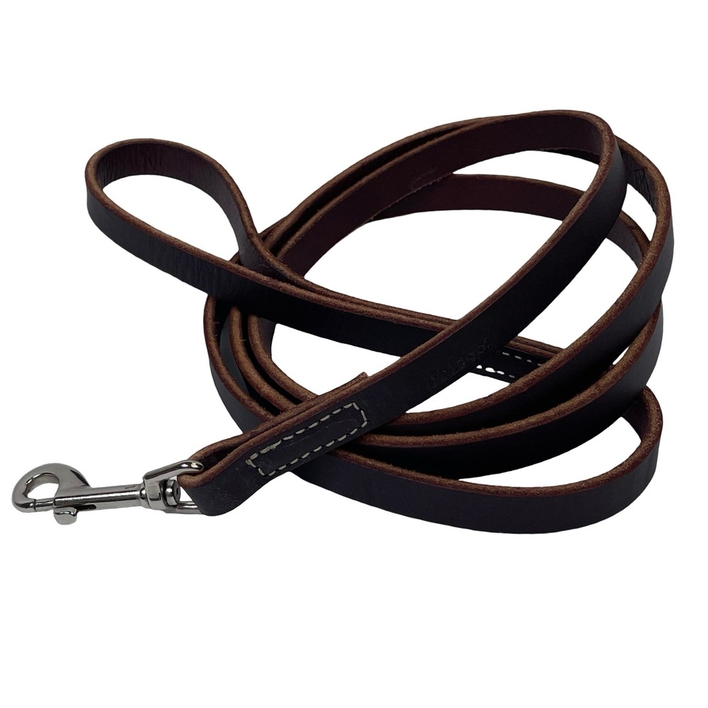 Frisco Leather Dog Leash Brown Genuine Leather Silver Hardware Walking Lead 6'